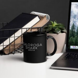 'Caloroga Shark Media' Black Glossy Mug