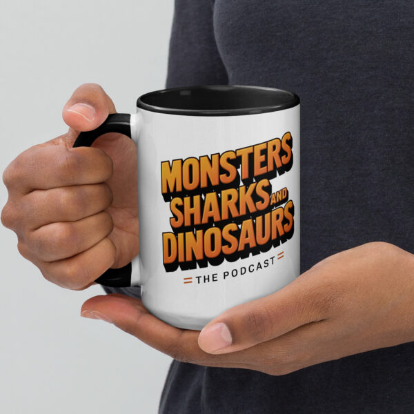 'Monsters, Sharks, and Dinosaurs' Mug with Color Inside